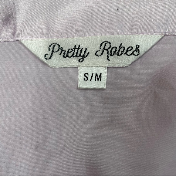 Pretty Robes Ultra Violet Lavender Satin Short Sleeve Tie Waist Lingerie Robe - Picture 6 of 8